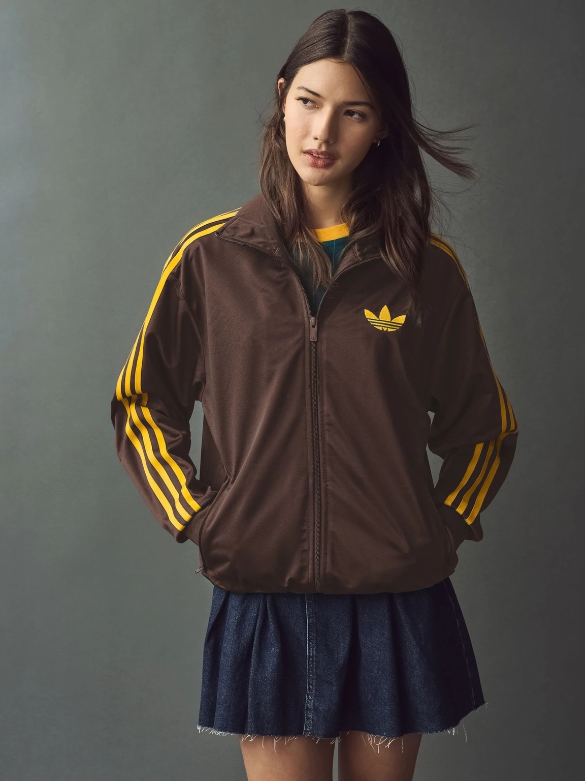 Adidas Originals Brown & Yellow Firebird Classic Loose Jacket